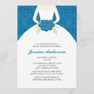 Damasco azul e invitaciones nupciales florales de