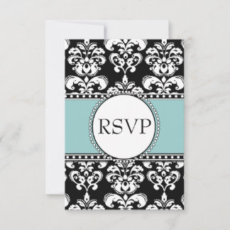 Damasco azul negro RSVP para invitaciones cuadrada