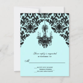 Damasco azul y negro con tarjeta RSVP de candelabr