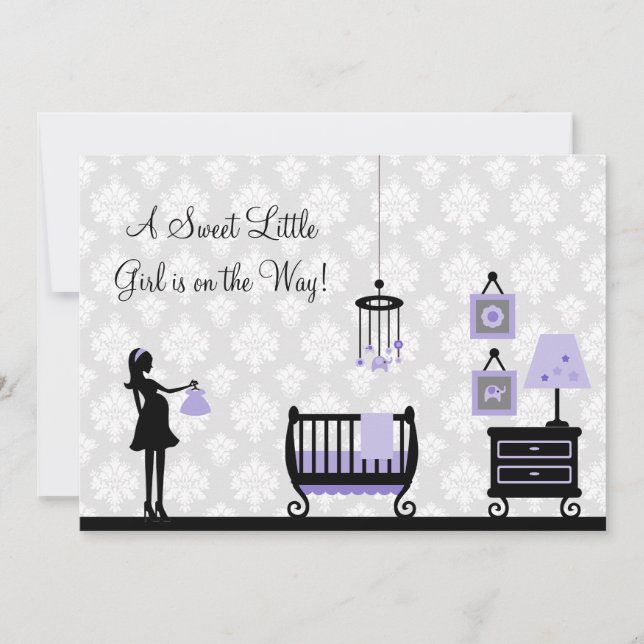 Damasco Baby Shower: Púrpura: Invitación (Anverso)