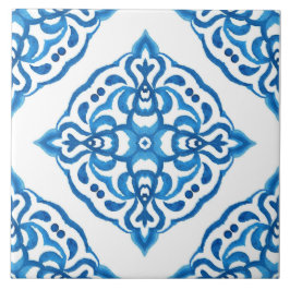 Damasco blanco azul de Azulejo Mediterráneo
