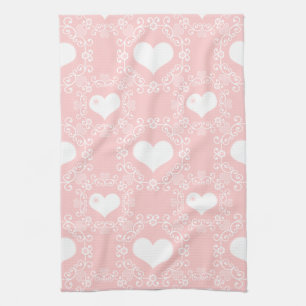 Damasco blanco en toallas de té rosado