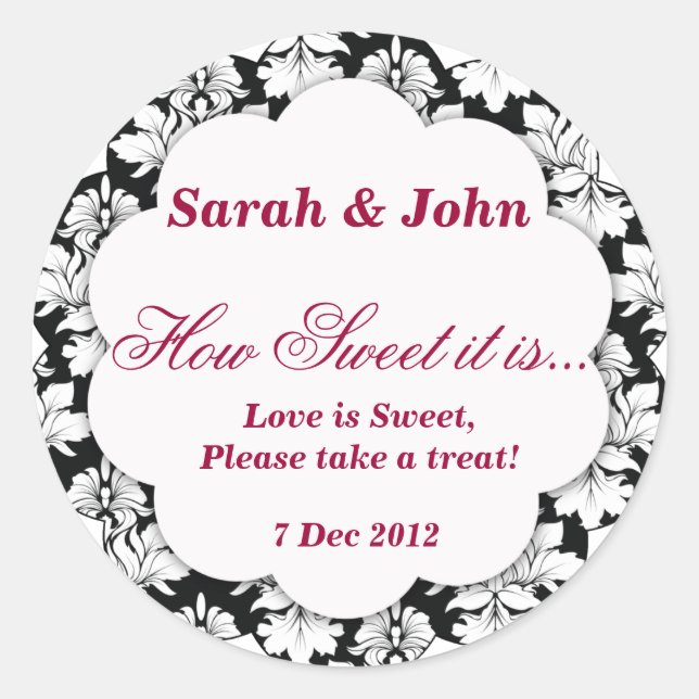 damasco blanco y negro Cómo dulce es Pegatina (Anverso)