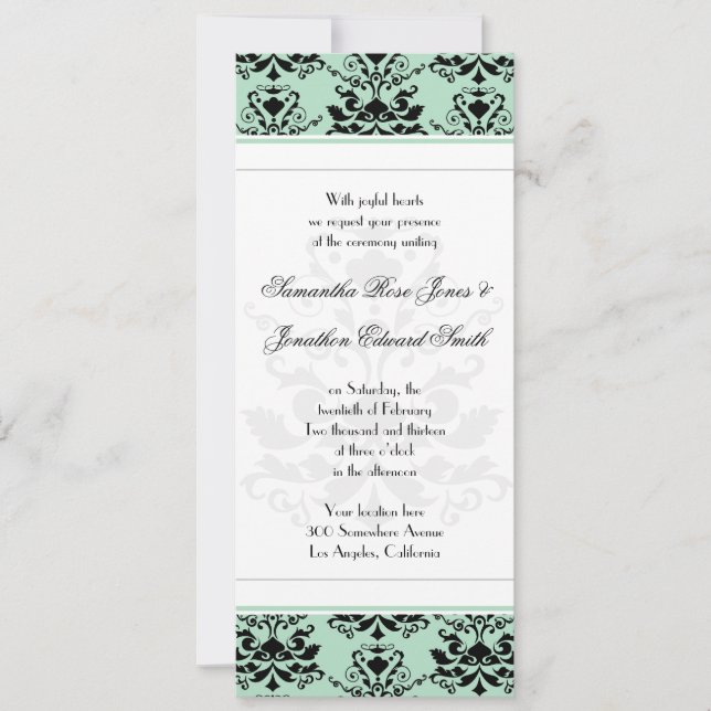 Damasco blanco y negro con invitación a la boda de (Anverso)