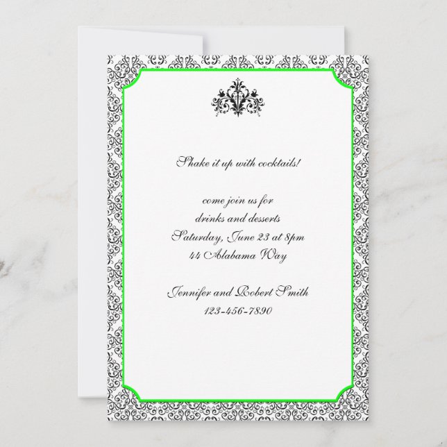 Damasco blanco y negro con invitación a la fiesta  (Anverso)