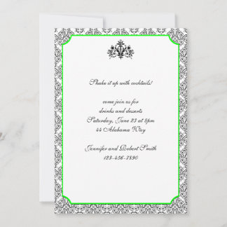 Damasco blanco y negro con invitación a la fiesta 
