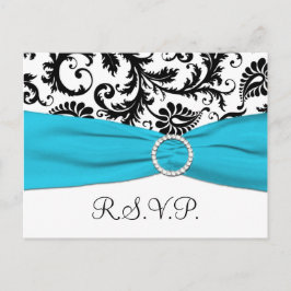 Damasco blanco y negro con tarjeta postal RSVP azu