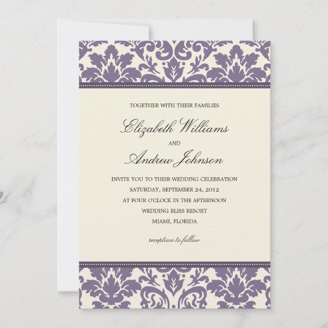 DAMASCO CLÁSICO MORADO | INVITACIÓN DE BODAS (Anverso)