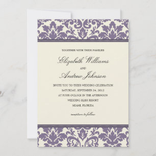 DAMASCO CLÁSICO MORADO   INVITACIÓN DE BODAS