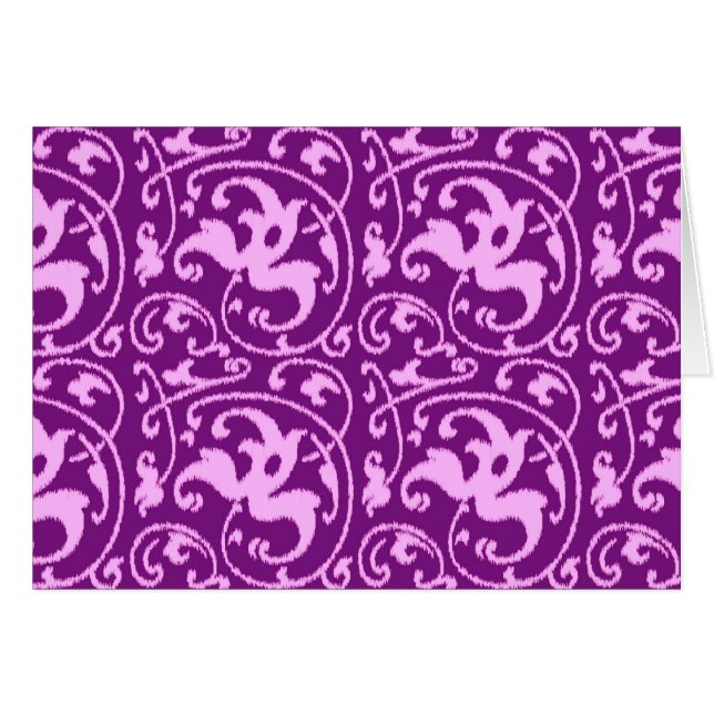 Damasco con flores de Ikat - Orquídea y Púrpura (Anverso (Horizontal))