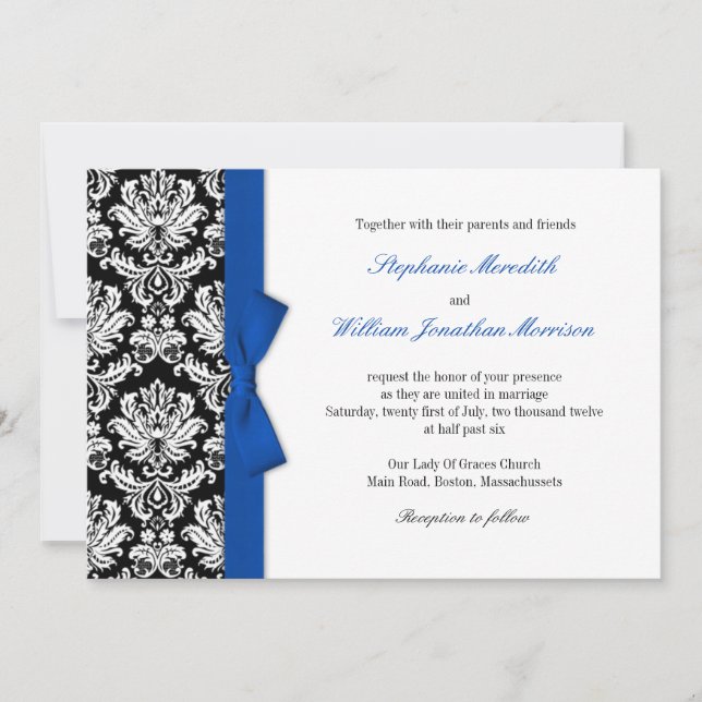 Damasco Con Invitación A La Boda Azul (Anverso)