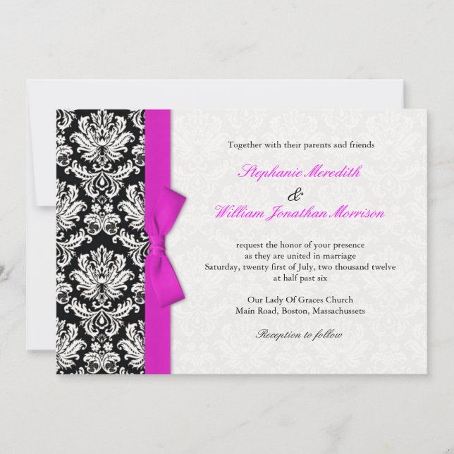 Damasco Con Invitación A La Boda De Color Rosa (Anverso)