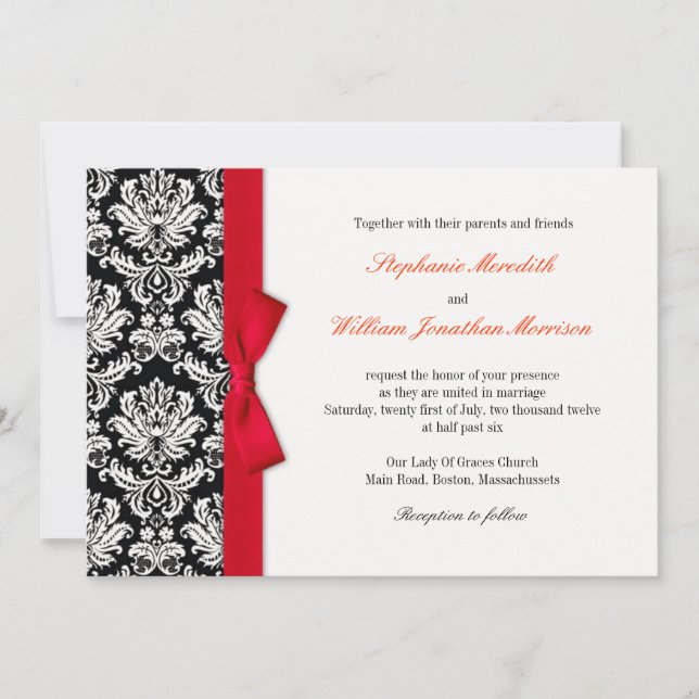 Damasco Con Invitación A La Boda De Oro Rojo (Anverso)