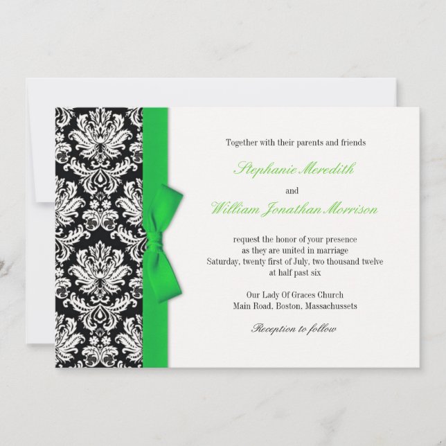 Damasco Con Invitación A La Boda Verde (Anverso)