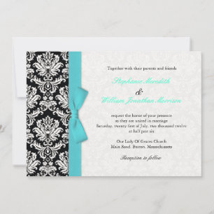 Damasco Con Invitación De Boda Turquesa