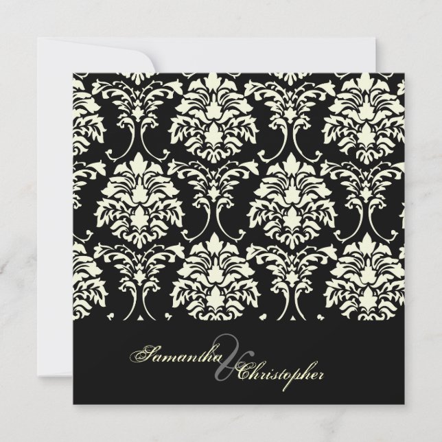 Damasco crema, invitaciones de boda personalizadas (Anverso)