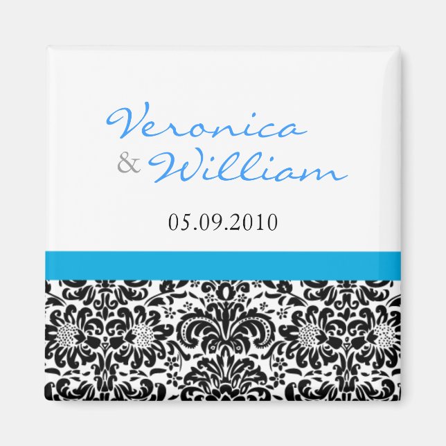 Damasco de acentos azules salva el imán de fecha (Frente)