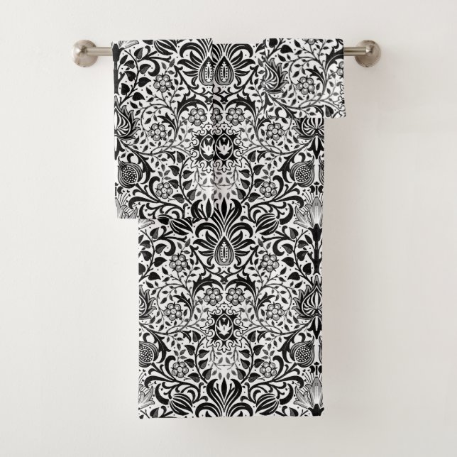 Damasco de flores jacobeas, negro, blanco y gris  (In situ)