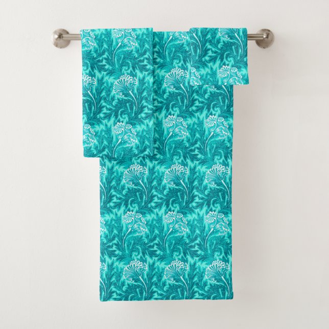 Damasco de flores jacobinas, azul turquesa y azul  (In situ)