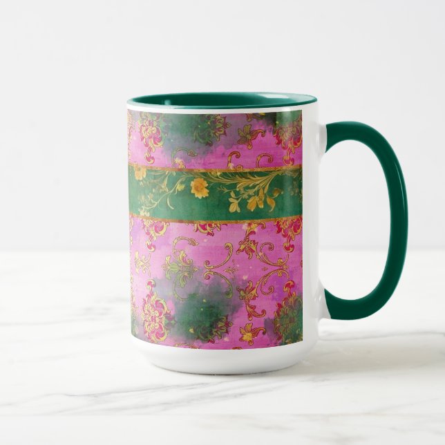 Damasco de Grunge Rosado Salvaje - Mug, Copa (Derecha)