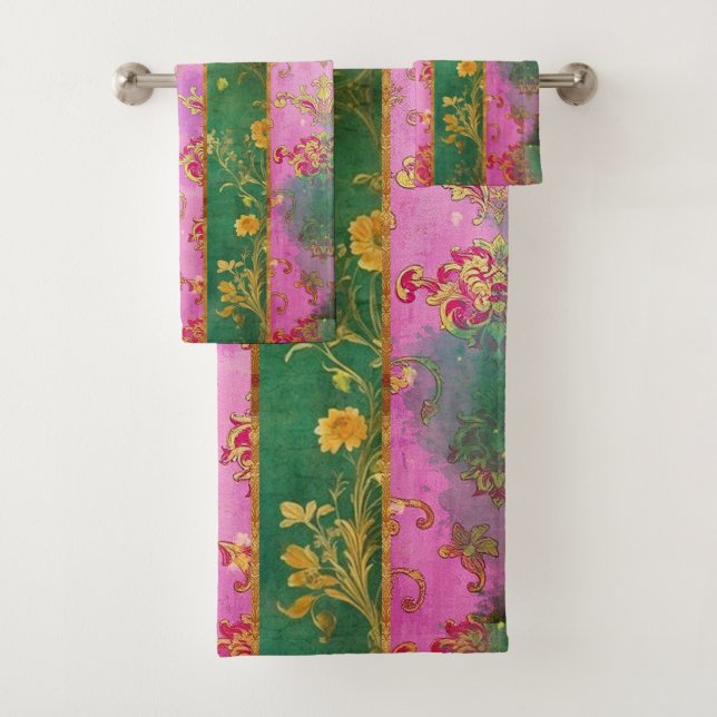 Damasco de Grunge Rosado Salvaje - Set de toallas  (In situ)