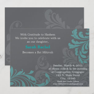 Damasco de metal gris - invitación azul