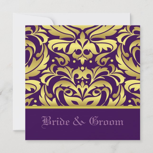 Damasco de oro y la invitación a la boda elegante  (Anverso)