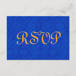 Damasco de RSVP del azul real y del oro que casa