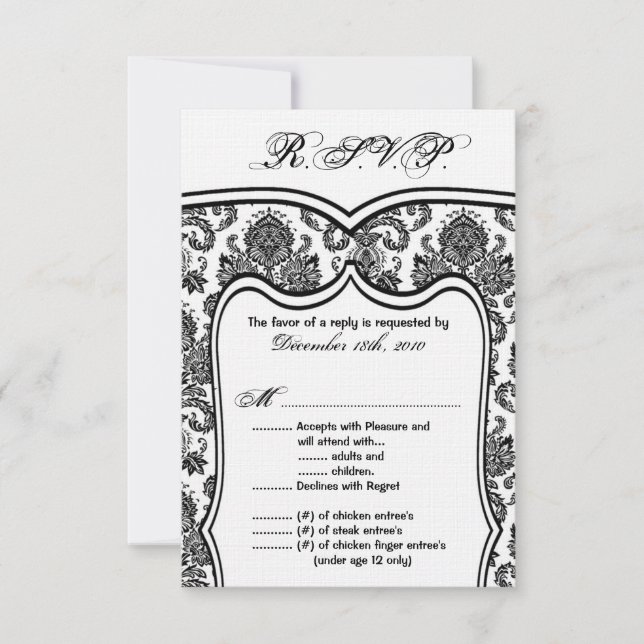 Damasco del Boda de tarjetas 3.5x5 R.S.V.P (Anverso)