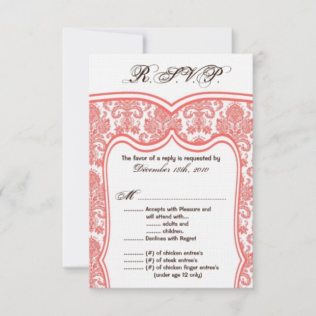 Damasco del Boda de tarjetas 3.5x5 R.S.V.P (Anverso)