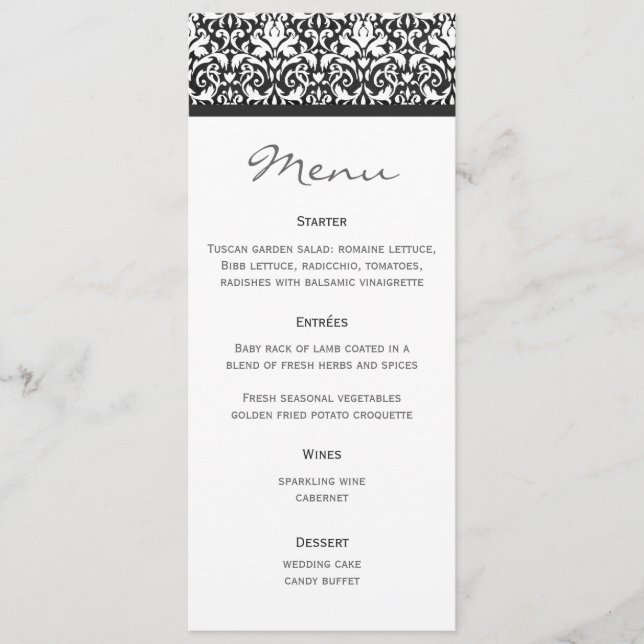 Damasco del menú de la boda (Anverso)