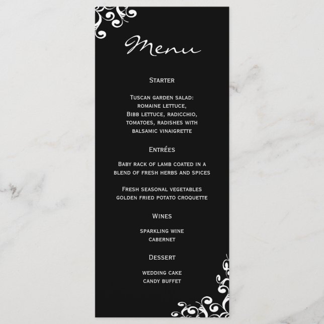 Damasco del menú de la boda (Anverso)