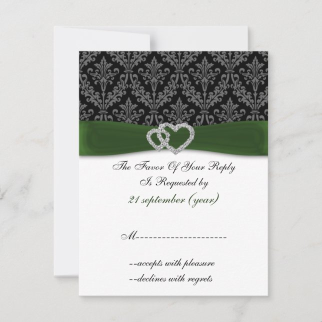 damasco diamante boda verde RSVP (Anverso)