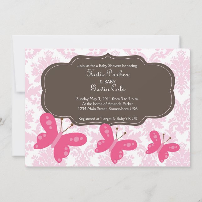 Damasco e invitación rosada de la mariposa (Anverso)