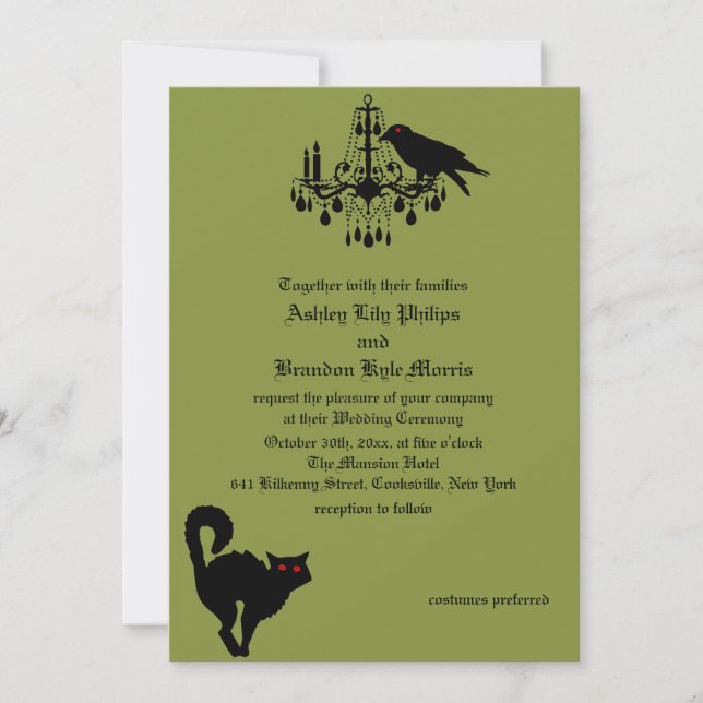 Damasco e invitación verde de la boda (Anverso)