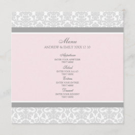 Damasco floral gris del rosa del menú de la boda