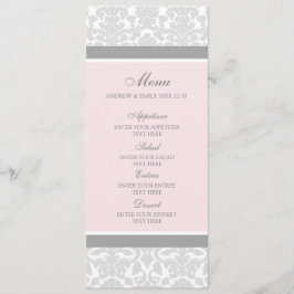 Damasco floral gris del rosa del menú de la boda