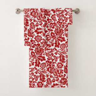 Damasco floral William Morris, rojo profundo y bla