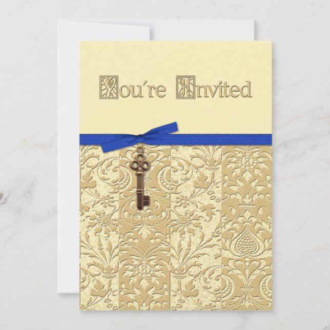 Damasco Gold 3D con encanto clave e invitación de  (Anverso)