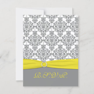 Damasco Gris con Tarjeta de RSVP Amarilla