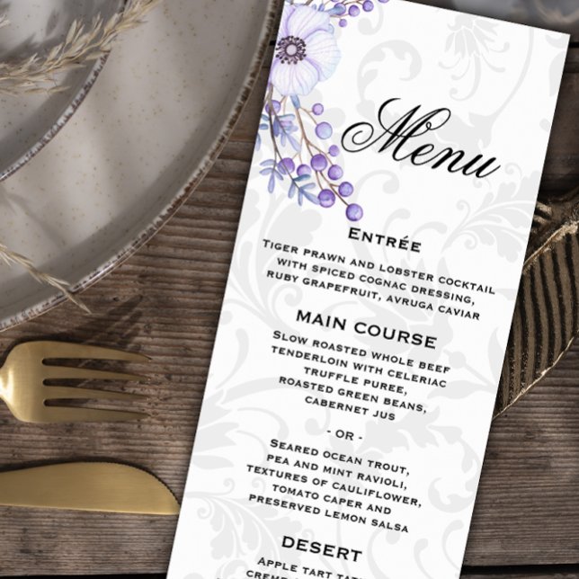 Damasco gris y menú Boda floral púrpura (Subido por el creador)