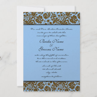 Damasco Marrón En Invitación A La Boda Azul