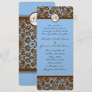 Damasco Marrón En Invitación A La Boda Azul