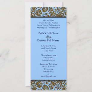 Damasco Marrón Sobre La Invitación A La Boda Azul 