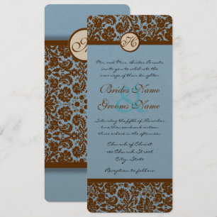 Damasco Marrón Sobre La Invitación De La Boda Azul