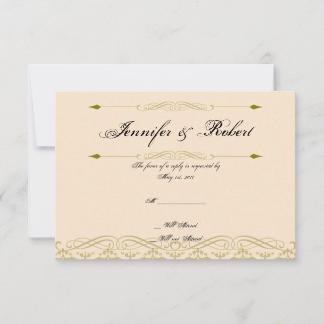 Damasco moderno en tarjeta de respuesta de Boda de (Anverso)