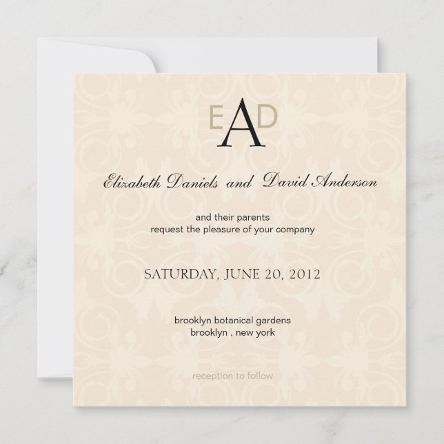 Damasco monograma - invitación a la boda (Anverso)