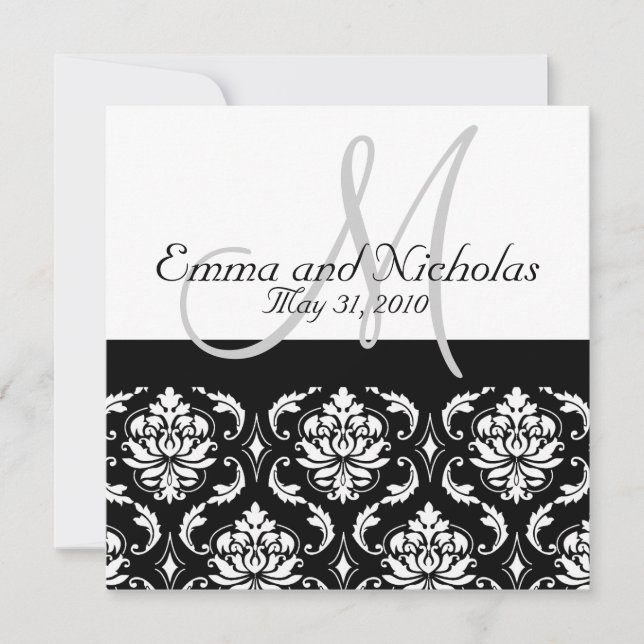 Damasco monograma invitaciones de boda (Anverso)