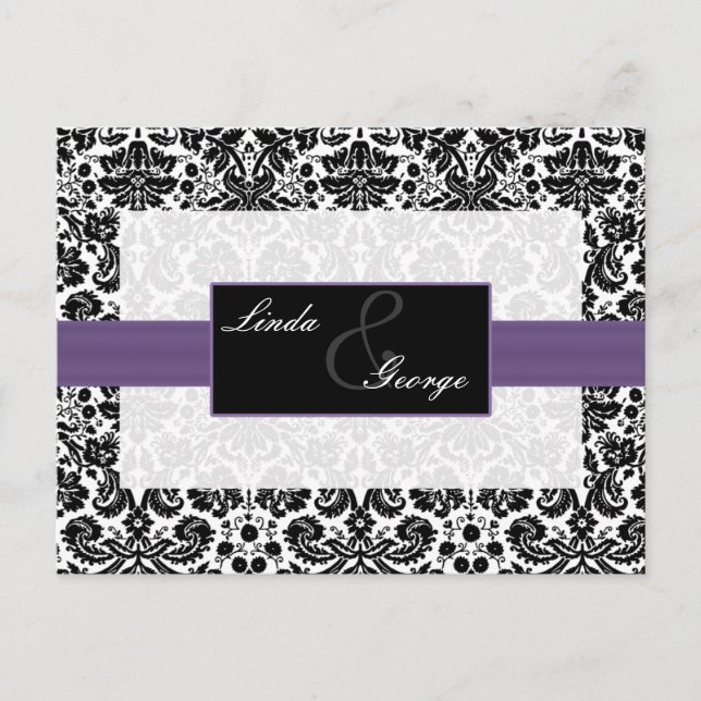 damasco morado Boda tarjeta rsvp (Anverso)