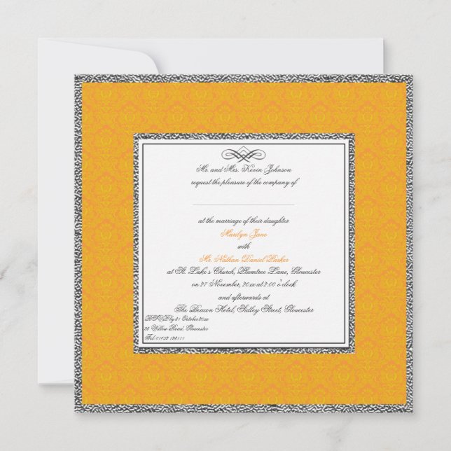 Damasco naranja con invitación a la boda del Reino (Anverso)